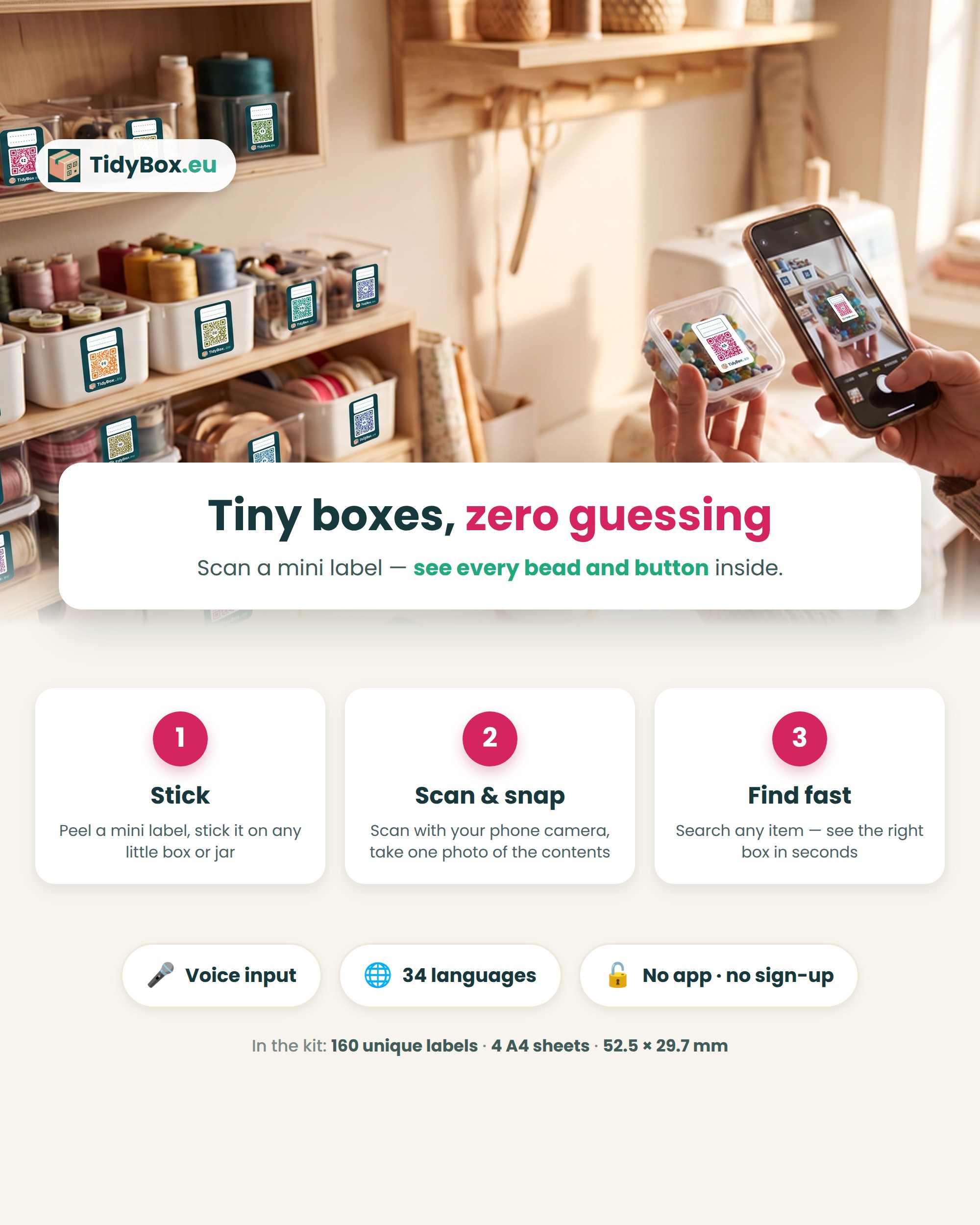 Smart QR Storage Labels – 160 Mini Stickers for Craft Room, Workshop Organization — Photo 3