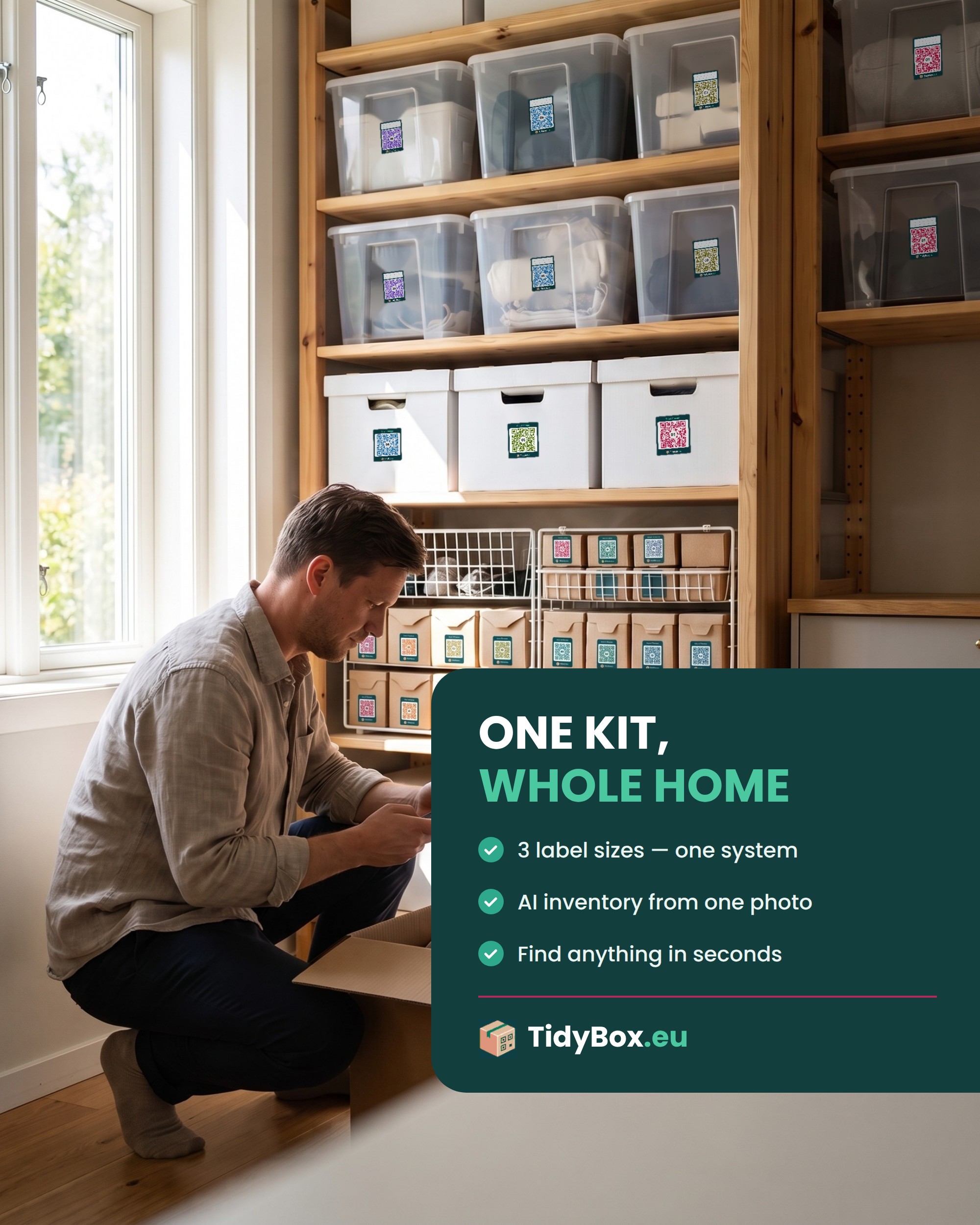Smart QR Storage Labels – Whole Home Mix Kit, 72 Stickers, 3 Sizes — Photo 4