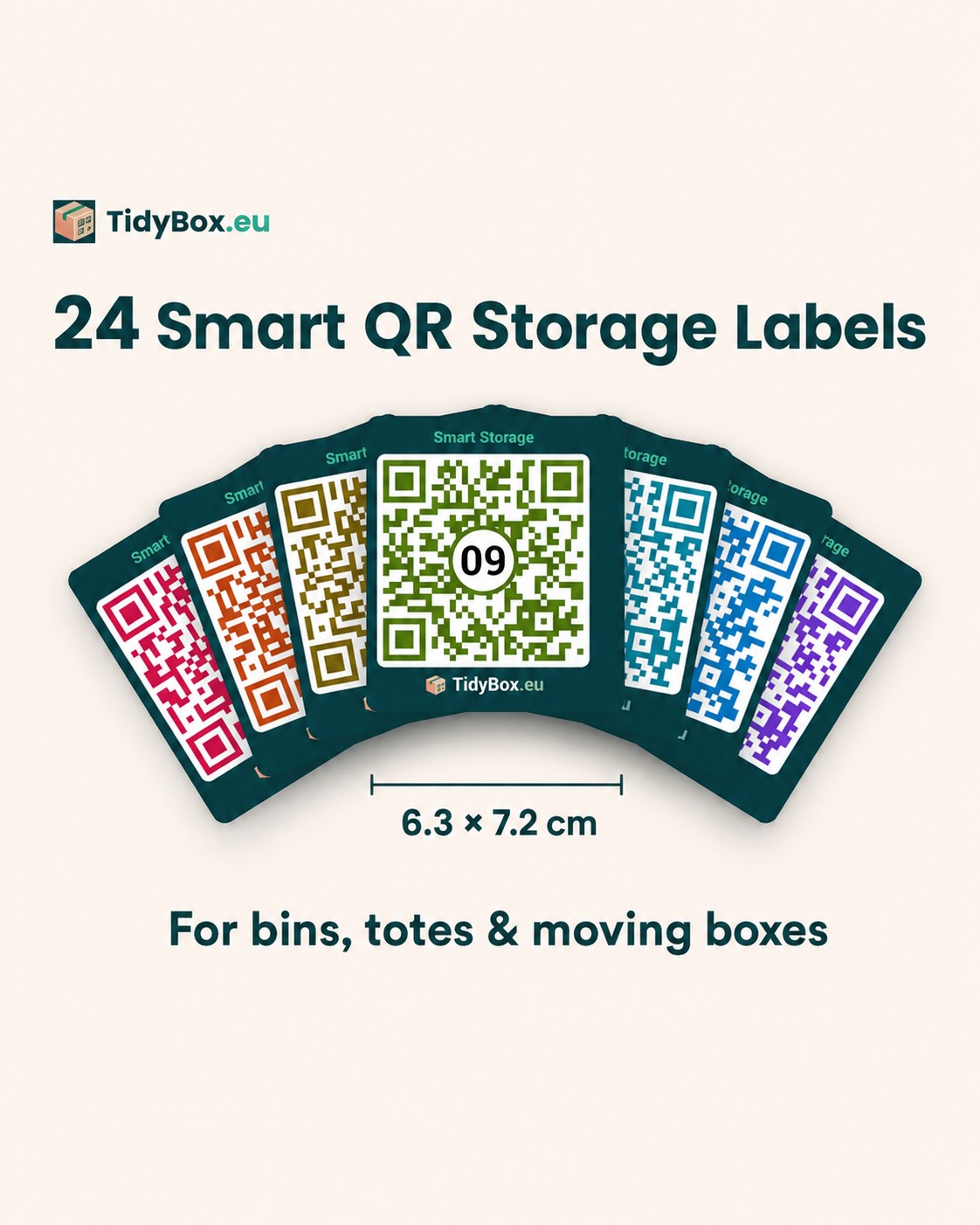 24 Smart QR Storage Labels – AI Photo Inventory for Bins, Totes, Boxes