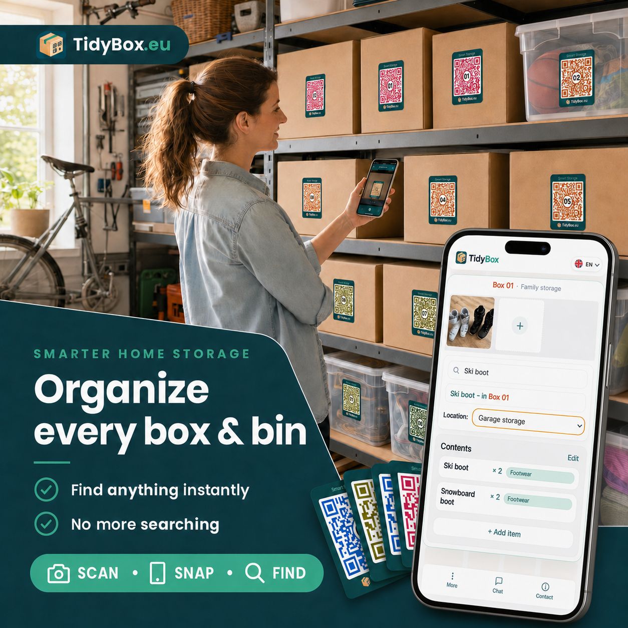 24 Smart QR Storage Labels – AI Photo Inventory for Bins, Totes, Boxes — Photo 5